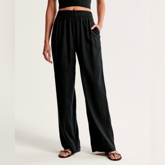 Abercrombie & Fitch Crinkled Texture Cropped Pants Sz Medium Lined Relaxed Fit - Picture 1 of 11